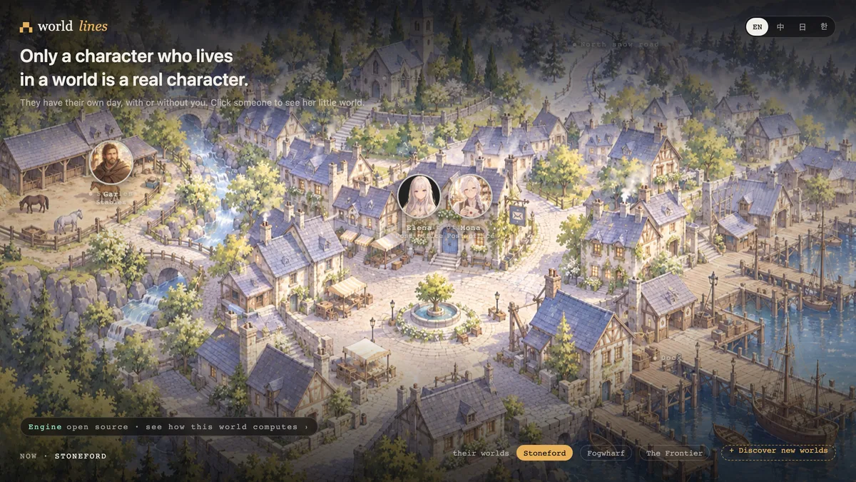 A character agent living in her world — WorldLines